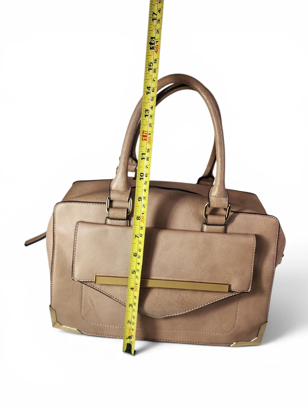 ALDO Taupe Top Handle Satchel Handbag Crossbody Shoulder Bag Gold Hardware Purse